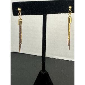 Vintage Tassel Rope Dangle Earrings Statement Jewelry Gold Tone 2” Boho 1950